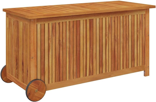 Coffre De Jardin En Bois D'acacia Massif - 113 X 50 X 58 Cm - Avec Roulettes - Résistant Aux Intempéries - Coffre De Rangement Pour Balcon, Terrasse, Extérieur