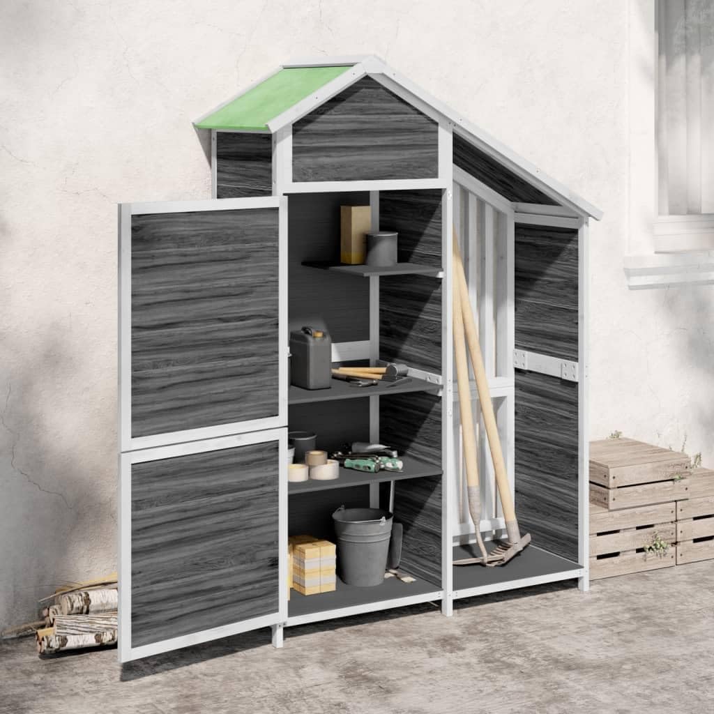 Abri à Outils Marron En Pin Massif 120 X 53,5 X 170 Cm Avec Toit Imperméable Et Espace De Rangement Pour Outils De Jardin, Tondeuses à Gazon, Outils, Vélo Et Poubelle En Extérieur