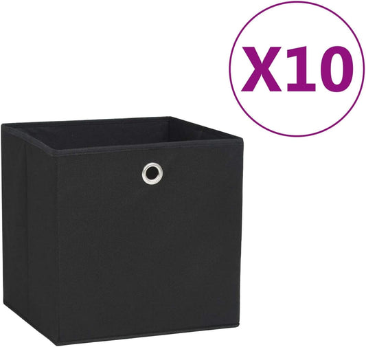 GENERIC Coffre De Rangement, Coffre De Rangement Pour Coussins D'extérieur, Coffres De Rangement D'extérieur étanches, 10 Pièces, Tissu Non Tissé, 28 X 28 X 28 Cm, Noir