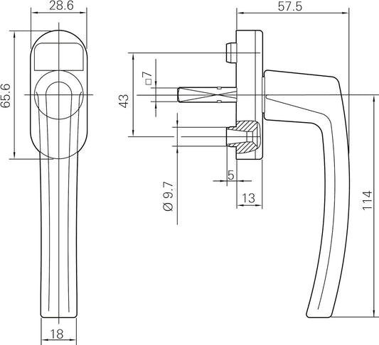 Roto Window Handle Line Natural Silver With Screws Square Rod 7 X 37 Mm