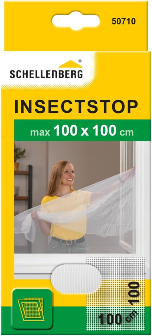 Schellenberg 50710 Moustiquaire Fenêtre Recoupable Aux Dimensions Souhaitées, Avec Ruban Auto-aggripant De Fixation Et Cutter, 100 X 100 Cm, Blanc