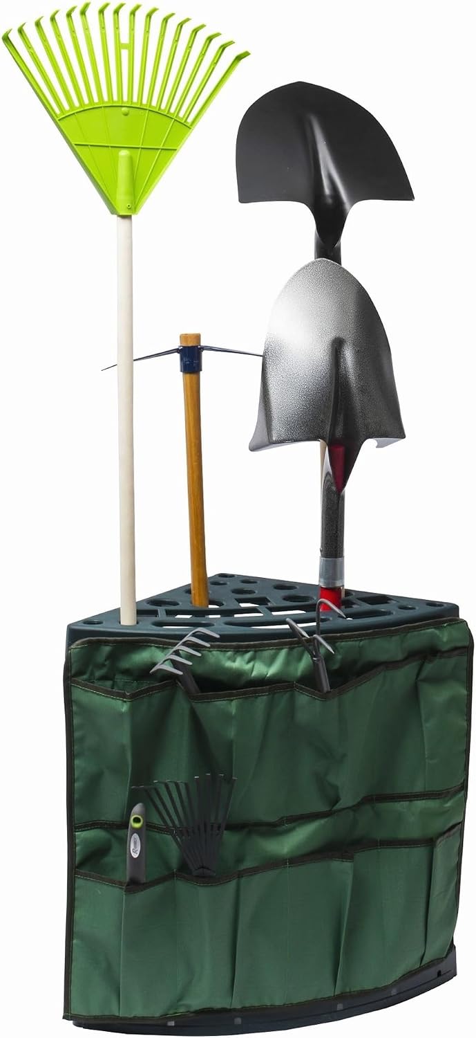 WERKA PRO Range Outils De Jardin D'Angle Avec Housse - Polypropylène - 8 Poches De Rangement - Fixation Murale - Dimensions 43 X 43 X 59 Cm - Couleur Verte
