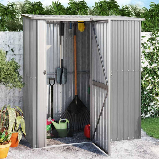 Abri De Jardin Gris En Acier Galvanisé 180,5x97x209,5 Cm, Abri De Rangement Extérieur Avec Toit En Pente Et Porte Verrouillable Pour Outils