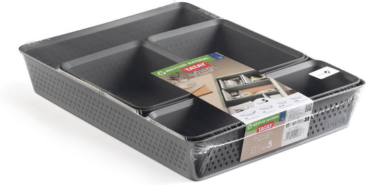 TATAY Organisateur De Tiroir Bohol | Set De 5 : 2xA6 + A5 + A4 + Slim | Paniers Et Boîtes De Rangement | Design Minimaliste Fonctionnel | Ordre Maison Et Bureau | Plastique Recyclé Sans BPA, Gris