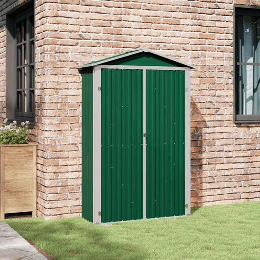 Abri De Jardin Vert En Acier Galvanisé 116 X 45 X 175 Cm Avec Double Porte Et étagère Pour Outils De Jardin, Vélo, Tondeuse, Poubelle, Rangement En Extérieur