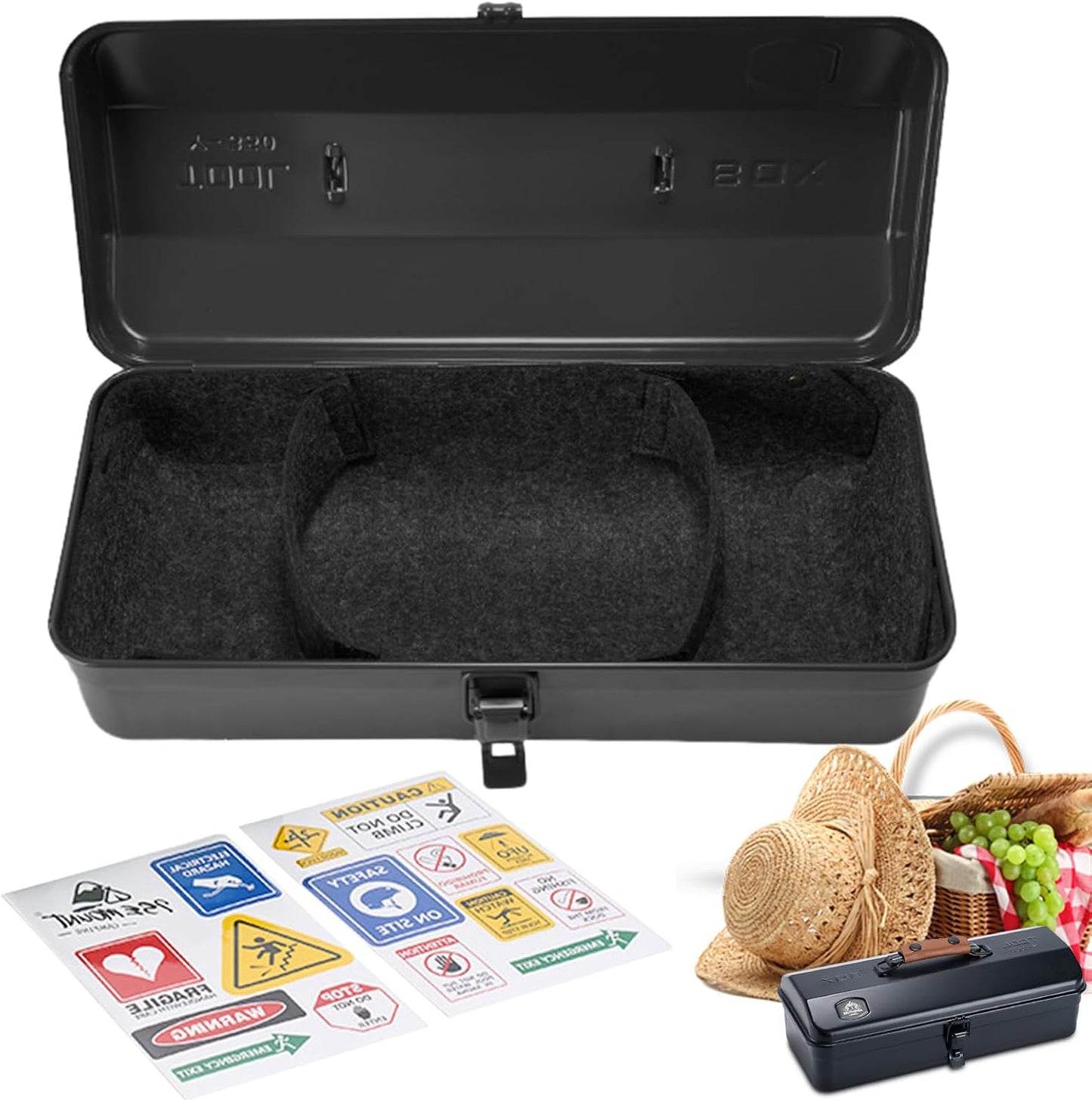 Boîte De Rangement En Métal Portable Portable, étui à Outils En Fer De Camping, Organisateur De Toit De Hanche, Poignée De Transport Robuste, Autocollants Bonus Inclus, Parfait Pour L'extérieur, L'équ