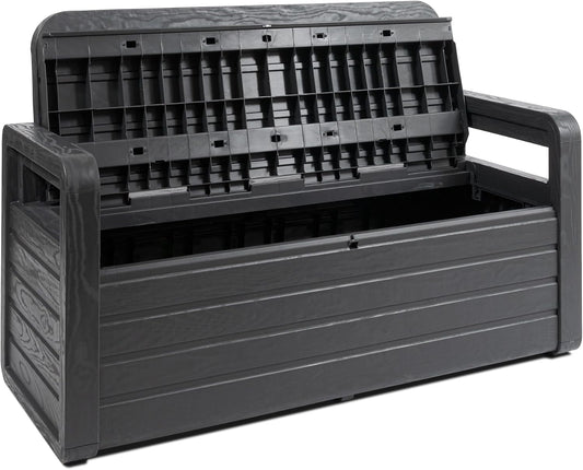 Toomax Coffre Foreverspring Avec Assise 2 Personnes 270 L, En Plastique Effet Bois, Dimensions 132,5 X 58 X 89 Cm, Article 599, Couleur : Anthracite