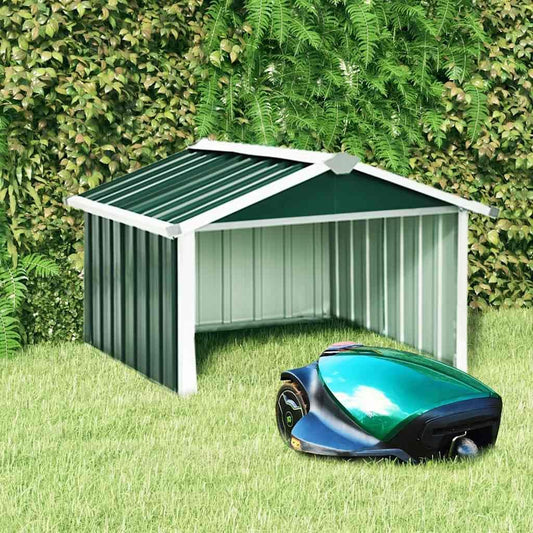 Abri Tondeuse Robot De Jardin 92x97x63 Cm En Acier Galvanisé Vert, Garage Pour Station De Charge Robot Tondeuse Extérieur, Robuste Et Stable Pour Votre