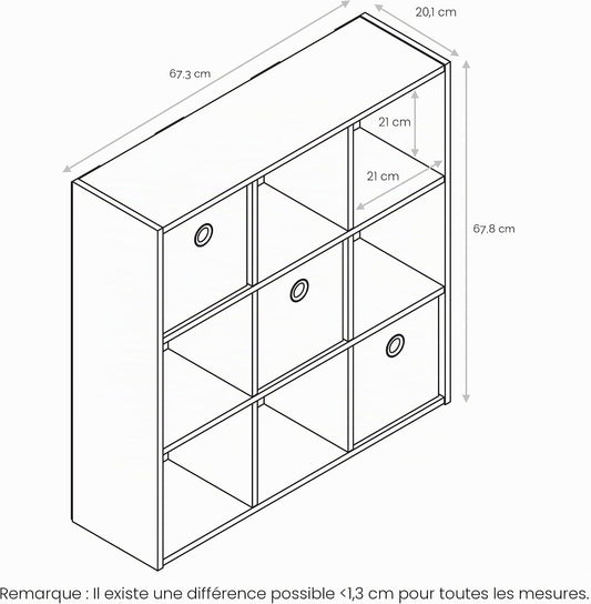 Furinno Simplistic Organisateur à 9 Cubes Avec Bacs, Chêne Français Gris/Noir, Bois Dense, One Size