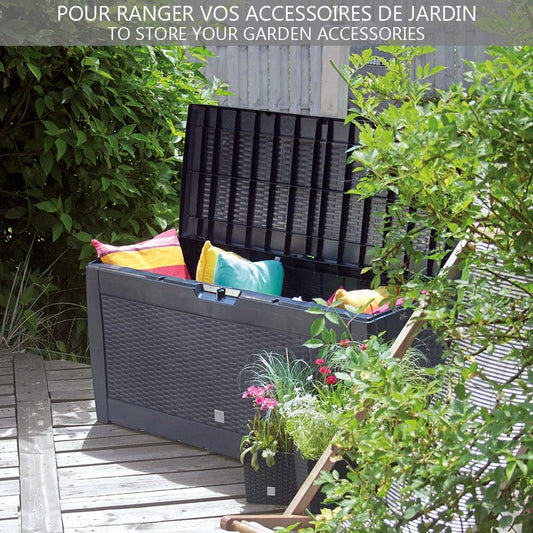 Vounot® Coffre De Rangement Exterieur 310L En PP 119 X 48 X 60 CM Fabriqué En Europe Style Polyrotin Anthracite