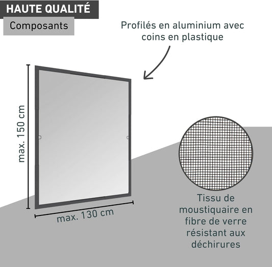Windhager Moustiquaire Cadre Flexi Fit Pour Fenetres, Fenêtres Télescopiques Sans Scies, 130 X 150 Cm, Anthracite