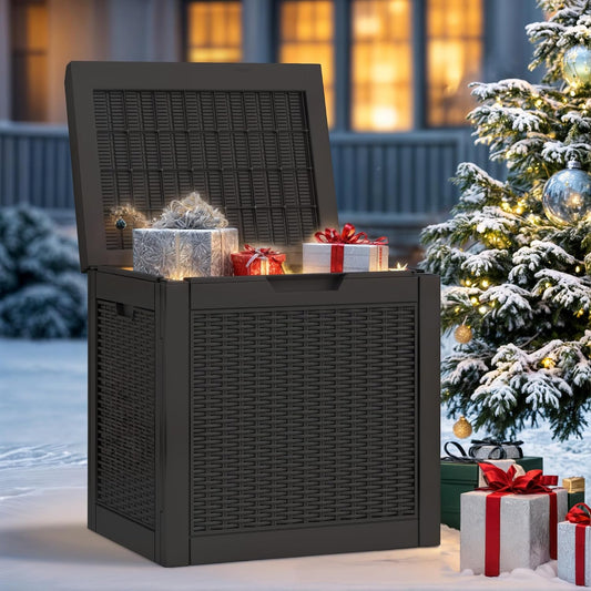 YITAHOME Boîte De Rangement D'extérieur En Rotin De 118 L, Boîte De Terrasse En Résine Imperméable Avec Couvercle Et Poignées Verrouillables, Rangement De Jardin Toutes Saisons Pour Coussins