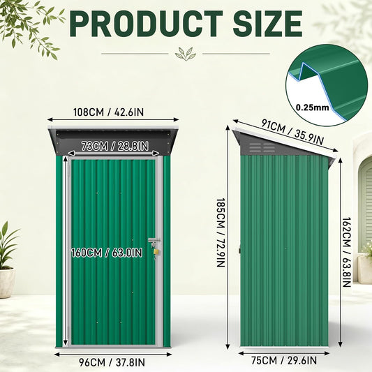 UISEBRT Abri De Jardin En Métal, 1,5 M³, 108 X 91 X 185 Cm, Résistant Aux Intempéries, Avec Toit Incliné Et Ouvertures D'aération, Abri De Jardin Verrouillable Pour Outils De Jardin, Outils Et