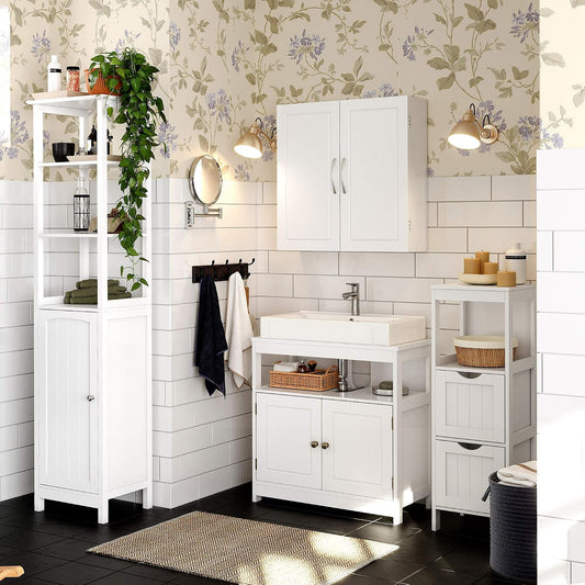 VASAGLE Armoire Murale Pour Salle De Bain, Placard De Rangement Mural Pour Salle De Bain, 18 X 60 X 60 Cm, Armoire à Pharmacie Avec Étagères Réglables, Blanc Nuage BBC320W01