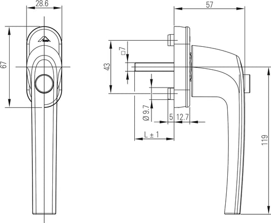 Roto RSA KN Ml 32 M5 X 40 R072 Samba Poignée De Fenêtre, Blanc