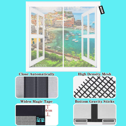 Magnetic Mosquito Net Window, Anti-Insect Window Curtain, White, 120 X 130 Cm, Anti-Fly Curtain, Automatic Closure, Easy Installation Without Tools For Windows, Balcony, Living Room