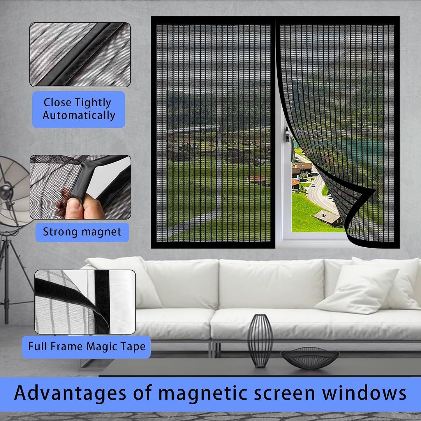 Window Mosquito Net 127 X 139 Cm Magnetic Automatic Closing No Drilling For Home Windows, White