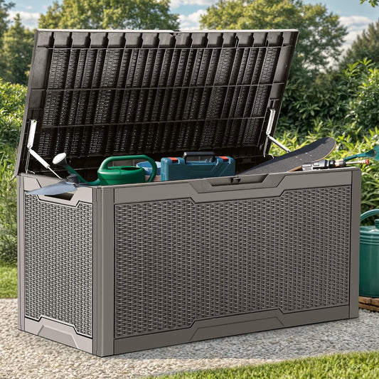 YITAHOME Boîte De Rangement En Résine De 370 Litres, Résistante Aux Intempéries, Verrouillable Pour Intérieur Et Extérieur Pour Fournitures Et Articles Essentiels, Taupe
