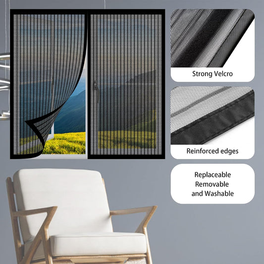 Magnetic Insect Screen Door Window Curtain 138 X 167 Cm Easy Installation For Living Room Window Black