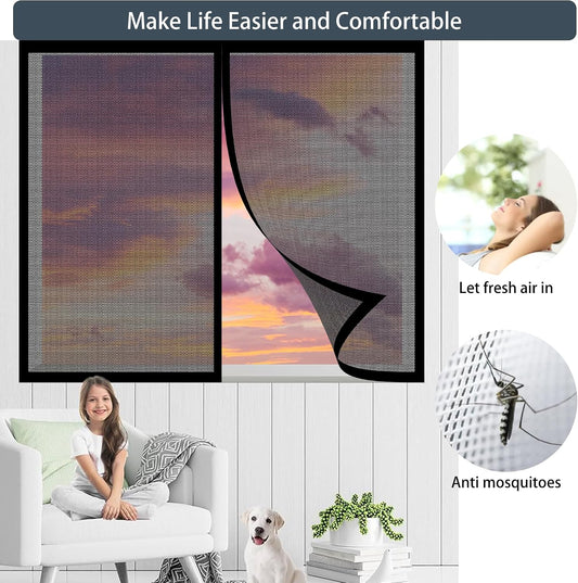 Mosquito Nets For Window 78 X 105 Cm With Magnets Mosquito Net On Curtain Breathable Ultra Thin Mesh For Window Patio Doors, Black