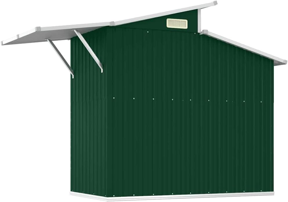  Abri De Jardin Vert En Métal Galvanisé 270x130x208,5 Cm Avec Porte, Aération Et Panneau PC, Rangement Spacieux Pour Outils, Tondeuse, Vélo, Mobilier Extérieur Et Matériel De Jardin