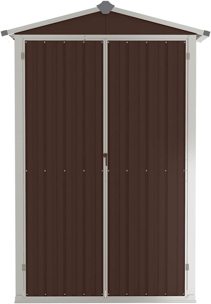  Abri De Jardin Marron 116x45x175 Cm En Acier Galvanisé Pour Rangement Extérieur D'outils Et Mobilier De Jardin, Avec étagères Et Aérations