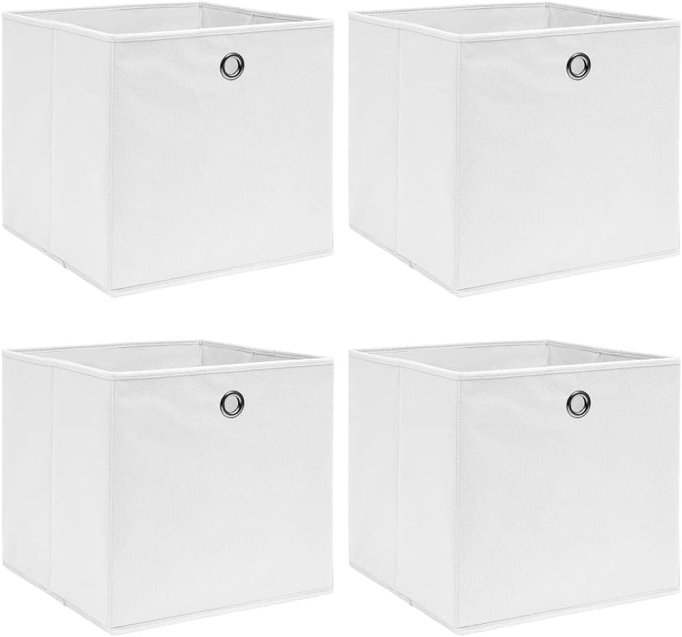 GENERIC Coffre De Rangement, Coffre De Rangement Pour Coussins D'extérieur, Coffres De Rangement D'extérieur Imperméables, 4 Pièces, Blanc, 32 X 32 X 32 Cm, Tissu
