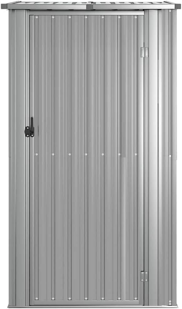  Abri De Jardin Gris 118,5x97x209,5 Cm En Acier Galvanisé, Abri De Rangement Extérieur Avec Toit En Pente Et Porte Verrouillable Pour Outils