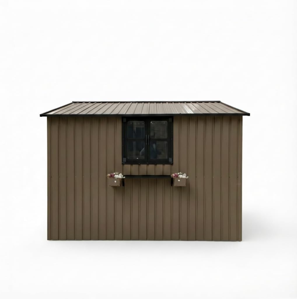  Abri De Jardin En Métal, 313,1 X 255,4 X 199,9 Cm, Abri à Outils En Métal Avec 2 Fenêtres Ouvrantes, Portes Verrouillables, étagère à Fleurs, Abri De Rangement Extérieur Pour Jardin, Terrasse