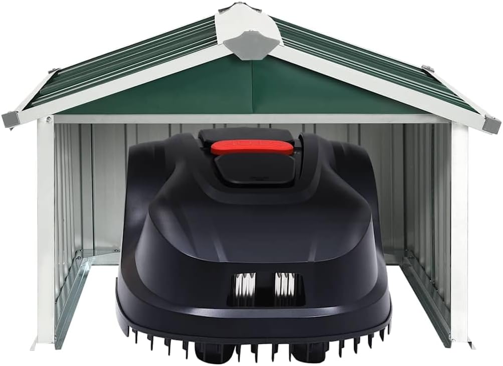  Abri Tondeuse Robot De Jardin 92x97x63 Cm En Acier Galvanisé Vert, Garage Pour Station De Charge Robot Tondeuse Extérieur, Robuste Et Stable Pour Votre