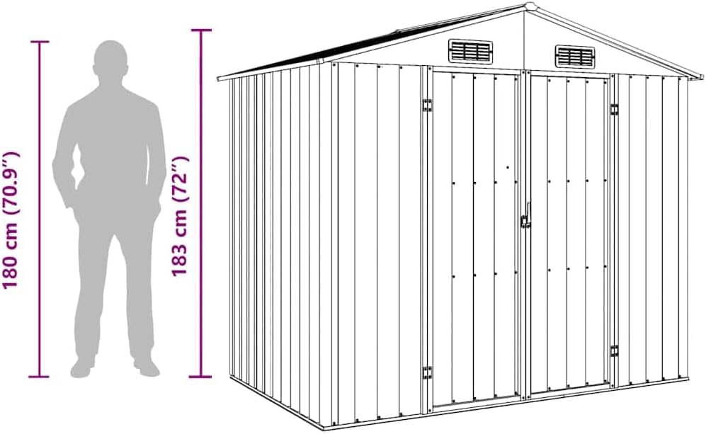  Abri De Jardin Vert En Métal Galvanisé 205x129x183 Cm, Cabanon De Rangement Pour Outils Et Mobilier Extérieur Avec Ventilation Et Portes Doubles
