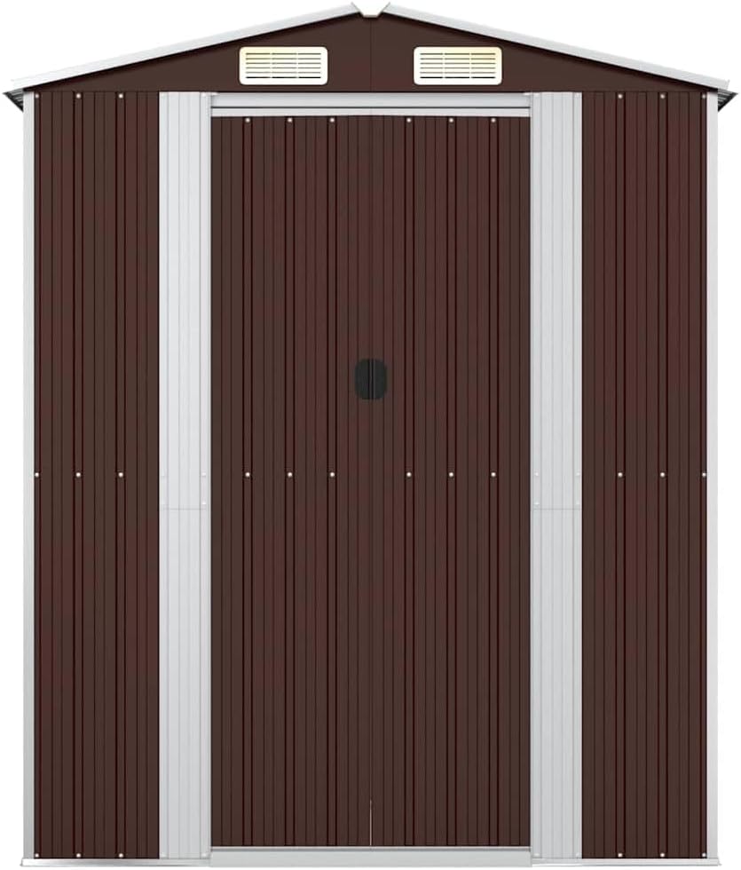  Abri De Jardin Marron Foncé 192x108x223 Cm En Acier Galvanisé, Rangement Extérieur Spacieux Pour Outils De Jardin, équipement De Piscine Et Accessoires, Avec Porte Coulissante
