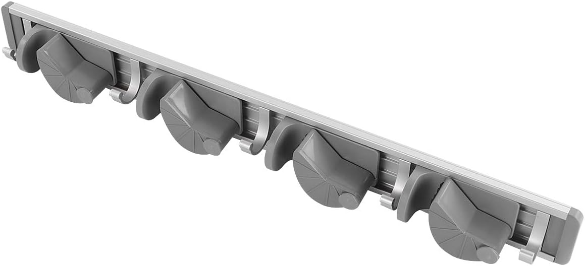  Toyvian Étagère à Balais Suspendue Murale En Aluminium Gris 4 Emplacements Suspendre 5 Crochets En Aluminium Support De Rangement Pour Balai à Franges Cuisine Jardin Et Buanderie