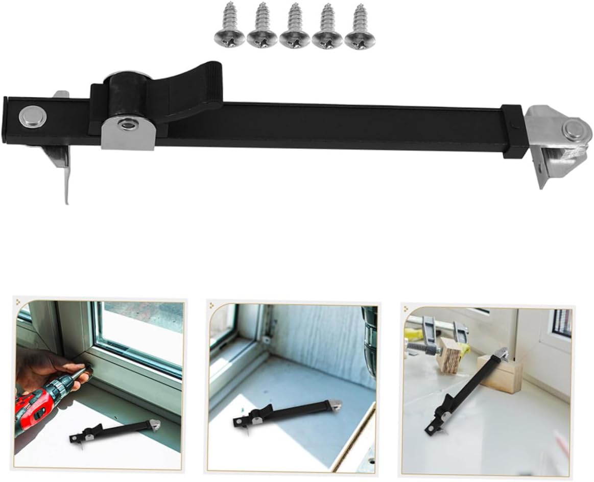  Gatuida Loquet De Fenêtre à Battant Télescopique 2 Pièces Compas De Fenêtre En Aluminium Noir Dispositif De Réglage Anti-Vent Butée Ajustable Et Bois Limiter Sécurité Pour Maison