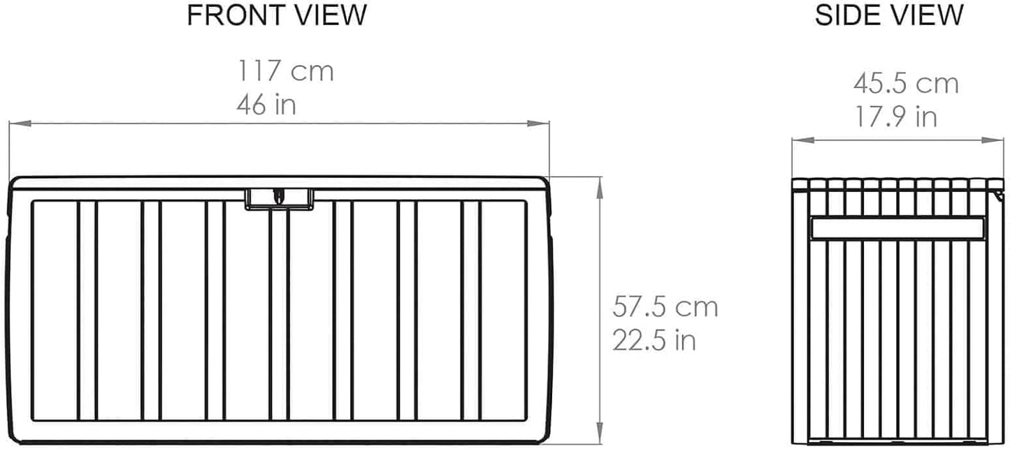  Gardiun Coffre De Rangement Fabriqué En Résine Top 117 X 45,5 X 57,50 Cm 270 L Montage En Clic Avec Système De Fermeture Gris