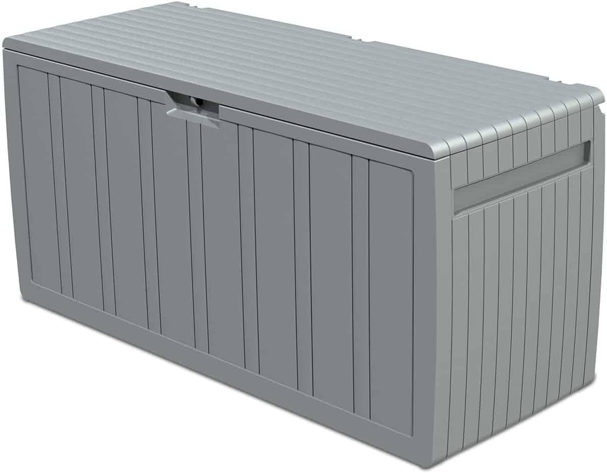  Gardiun Coffre De Rangement Fabriqué En Résine Top 117 X 45,5 X 57,50 Cm 270 L Montage En Clic Avec Système De Fermeture Gris
