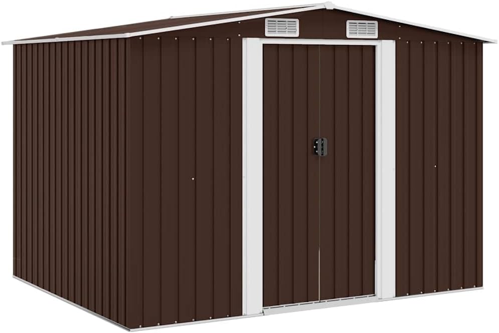  Abri De Stockage Jardin En Métal Vert 257 X 205 X 178 Cm Avec Double Porte Coulissante, Ventilation Optimale, Cadre Acier Galvanisé, Espace Rangement Outils Et Matériel Extérieur