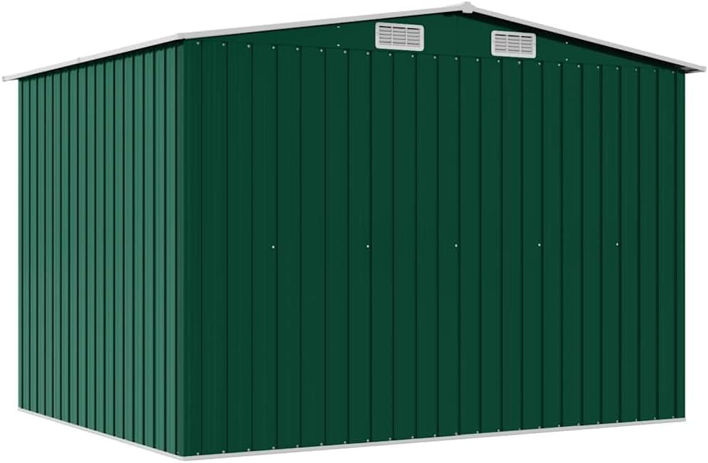  Abri De Stockage Jardin En Métal Vert 257 X 205 X 178 Cm Avec Double Porte Coulissante, Ventilation Optimale, Cadre Acier Galvanisé, Espace Rangement Outils Et Matériel Extérieur
