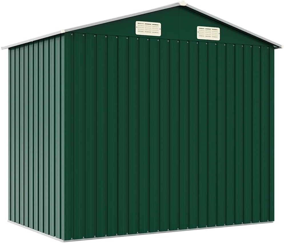  Abri De Jardin Vert En Métal Galvanisé 205x129x183 Cm, Cabanon De Rangement Pour Outils Et Mobilier Extérieur Avec Ventilation Et Portes Doubles