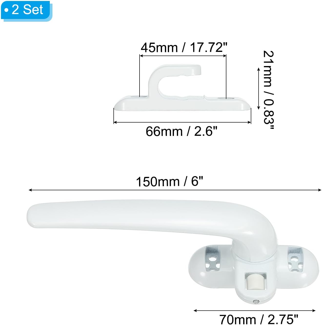  PATIKIL Poignée De Fenêtre En Alliage D'aluminium, 2 Paquets Serrure De Fenêtre à Battant Interne Et Externe Poignées De Fenêtre Coulissante Pour Fenêtres, Blanc (Main Gauche)