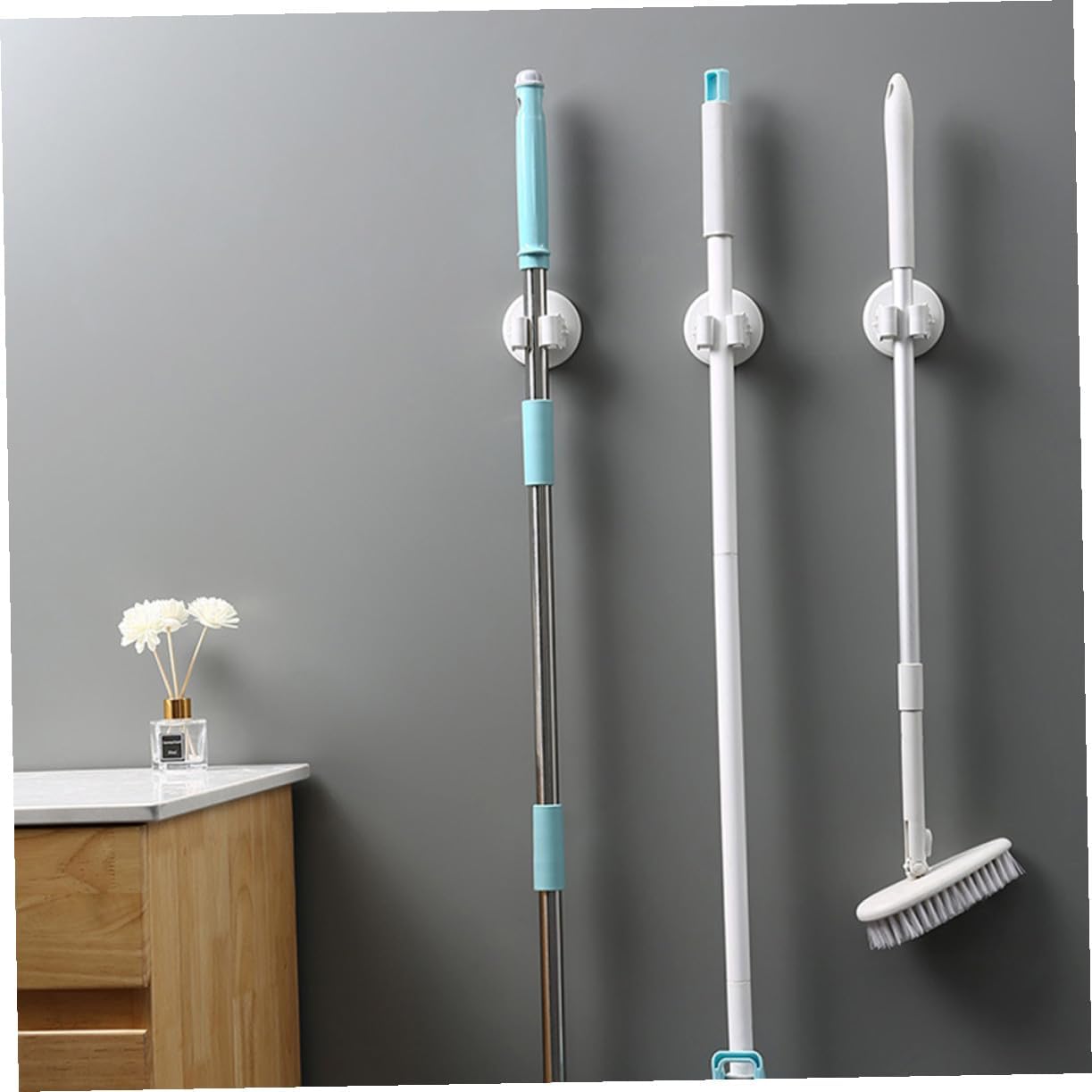  Toyvian Porte-Balai Mural 3 Pièces En ABS, Clips Antidérapants Adhésif Sans Traces, Pour Salle De Bain Et Balcon