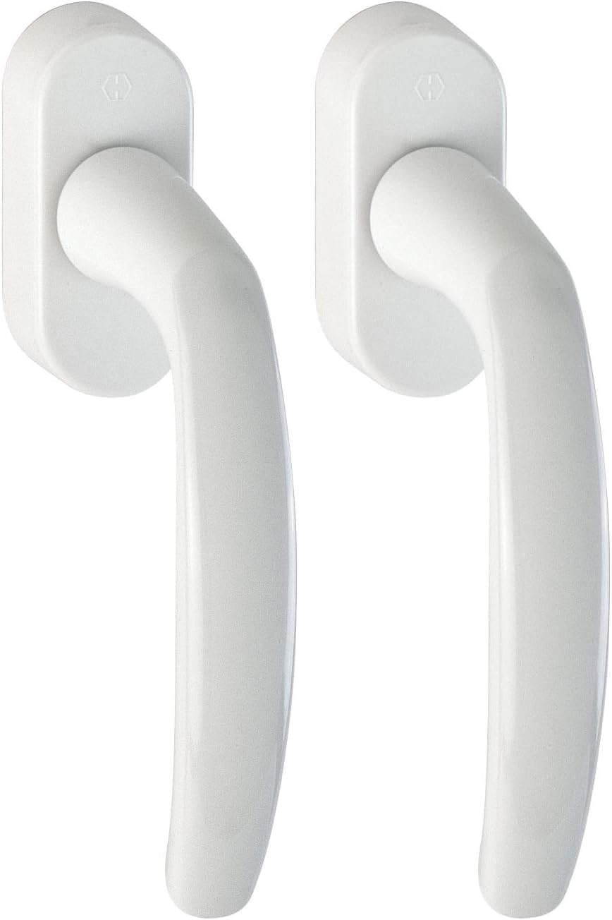  HOPPE 10760943 Poignée De Fenêtre Atlanta Secustik 90°/VK 7 X 32-42 Mm Blanc - Pour Ouverture Oscillo-Battante, Fixation Non Visible Par Vis Filetées M5 (Lot De 2)