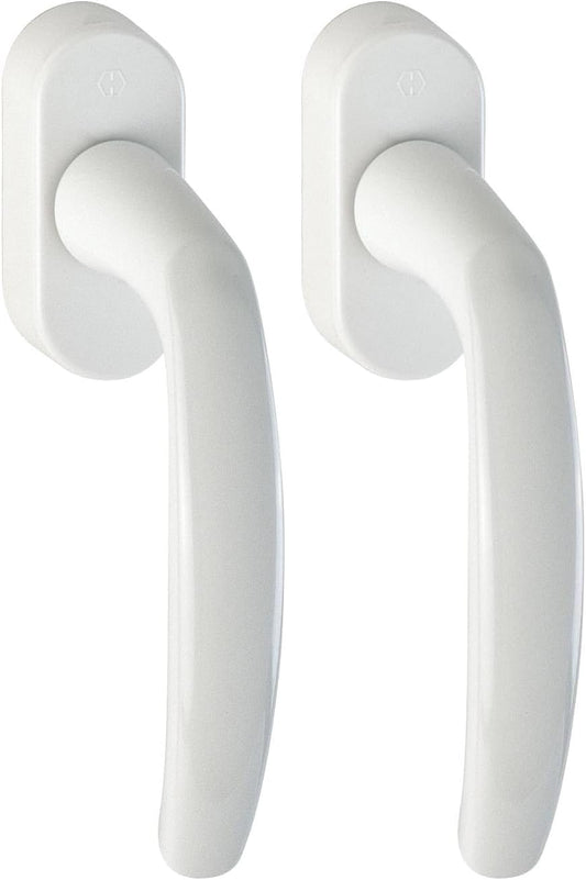  HOPPE 10760943 Poignée De Fenêtre Atlanta Secustik 90°/VK 7 X 32-42 Mm Blanc - Pour Ouverture Oscillo-Battante, Fixation Non Visible Par Vis Filetées M5 (Lot De 2)