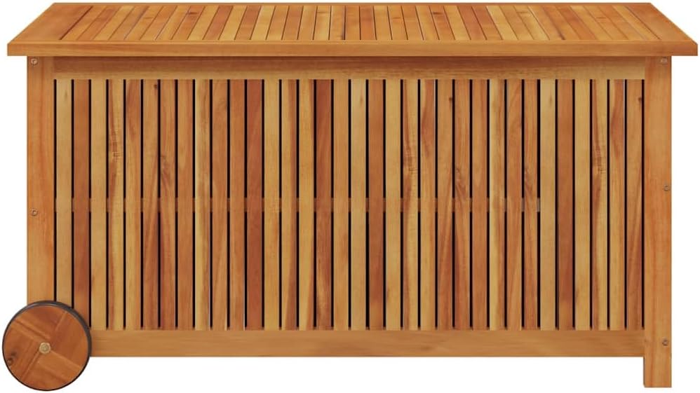  Coffre De Jardin En Bois D'acacia Massif - 113 X 50 X 58 Cm - Avec Roulettes - Résistant Aux Intempéries - Coffre De Rangement Pour Balcon, Terrasse, Extérieur