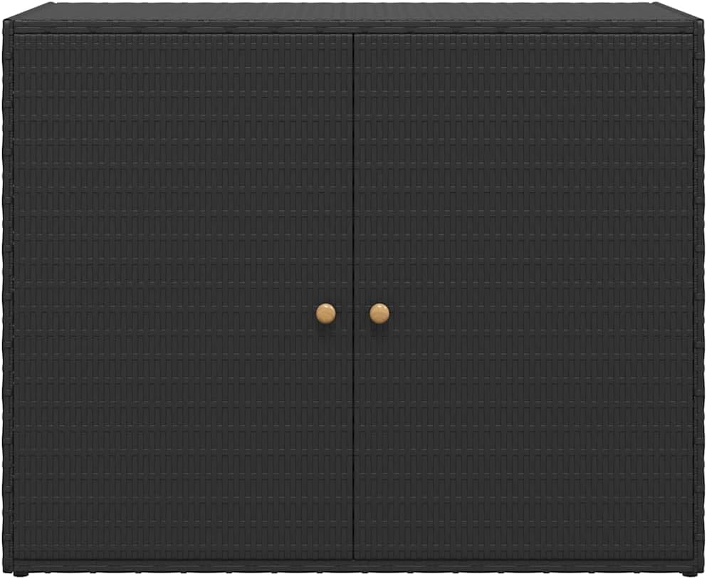  Armoire De Jardin En Rotin Synthétique Noir - 100 X 55,5 X 80 Cm - Cadre En Acier Revêtu Par Pulvérisation - Bois D'acacia Massif - Verrouillable - Rangement Pour Jardin, Terrasse