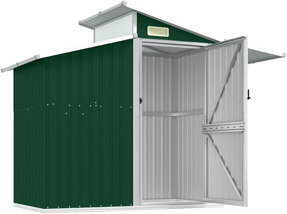  Abri De Jardin Vert En Métal Galvanisé 270x130x208,5 Cm Avec Porte, Aération Et Panneau PC, Rangement Spacieux Pour Outils, Tondeuse, Vélo, Mobilier Extérieur Et Matériel De Jardin