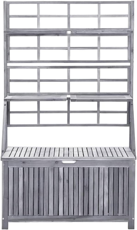  Coffre De Rangement Avec Treillis En Bois D'acacia Massif - 99 X 55 X 160 Cm - Résistant Aux Intempéries - Avec 4 étagères Réglables - Pour Balcon, Terrasse, Extérieur