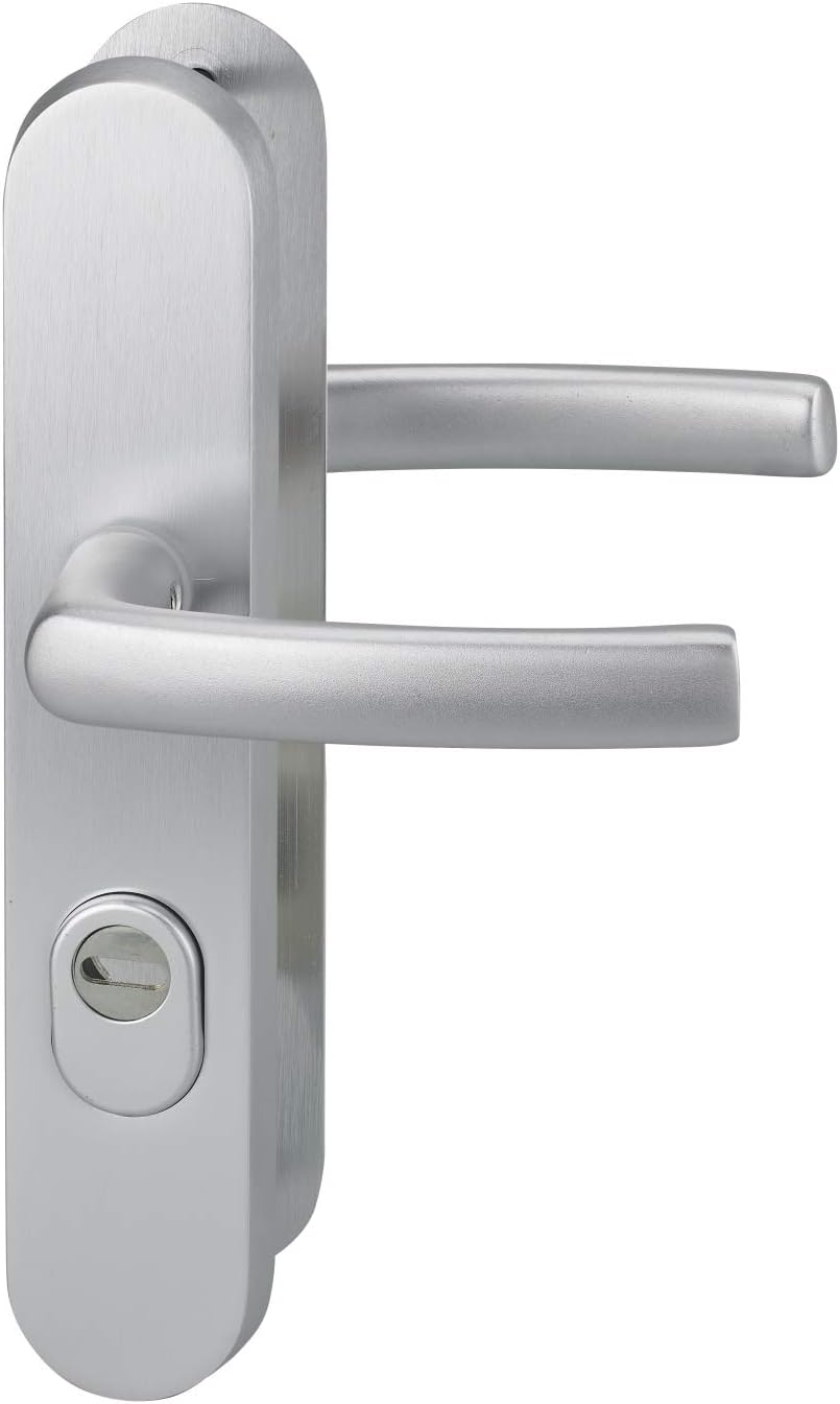  THIRARD - Ensemble De Poignées De Sécurité Pour Porte D'Entrée - Béquille Double - Aluminium Massif - Design Élégant Et Pratique - Entr'Axe De Fixation 216 Mm - Finition Inox - Carré 7 Mm - Gris