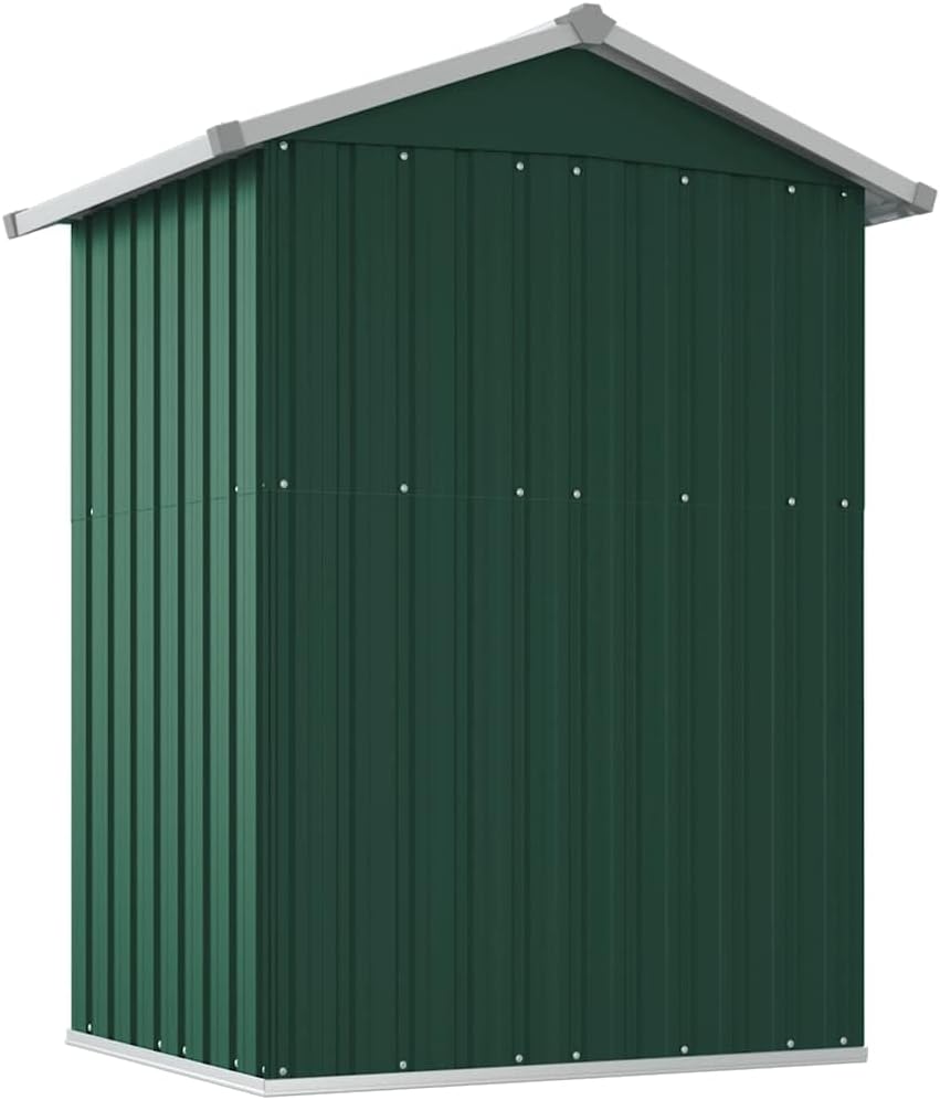  Abri De Jardin Vert 126x97,5x177 Cm En Acier Galvanisé, Abri De Rangement Extérieur Spacieux Avec Porte Coulissante Et Poignée Pratique Pour Outils De Jardin, équipement