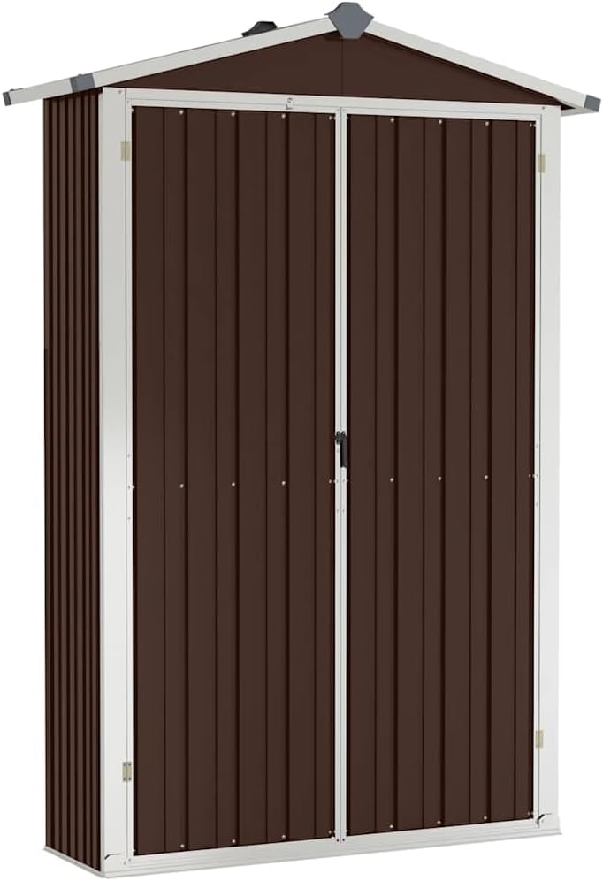  Abri De Jardin Marron 116x45x175 Cm En Acier Galvanisé Pour Rangement Extérieur D'outils Et Mobilier De Jardin, Avec étagères Et Aérations